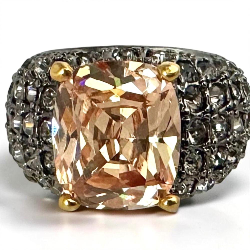 Vintage Nolan Miller Peach Crystal Cocktail Ring Signed Cushion Cut Sz 6